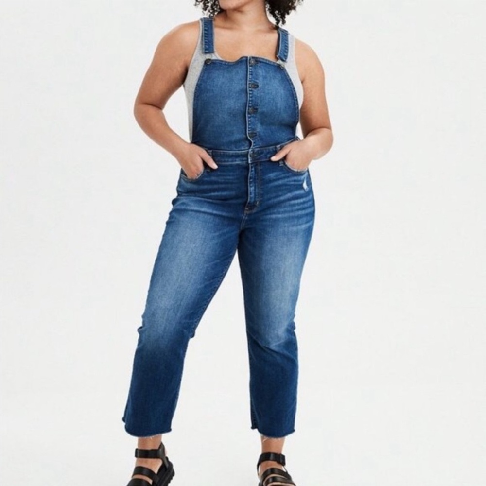 american eagle high rise crop flare overalls 12 Long